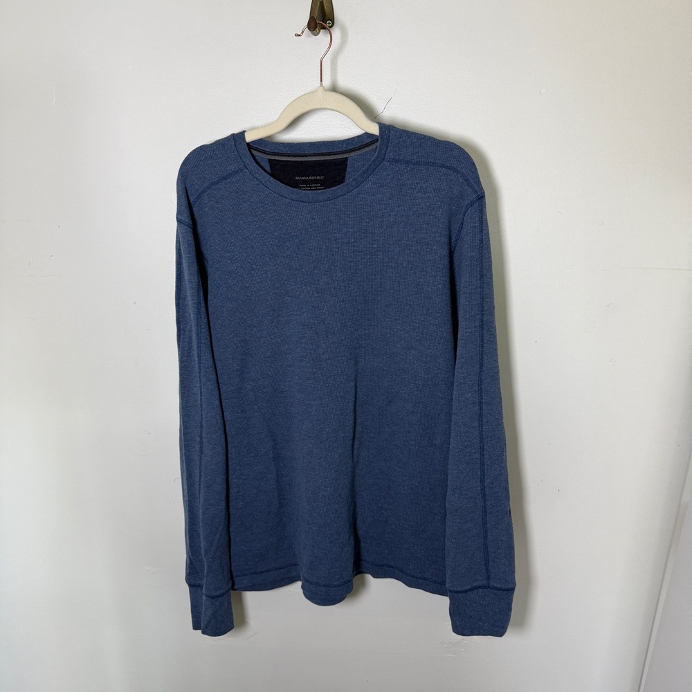 Banana Republic Mens XL Blue Crew Neck Pullover Waffle-Knit Cotton Modal